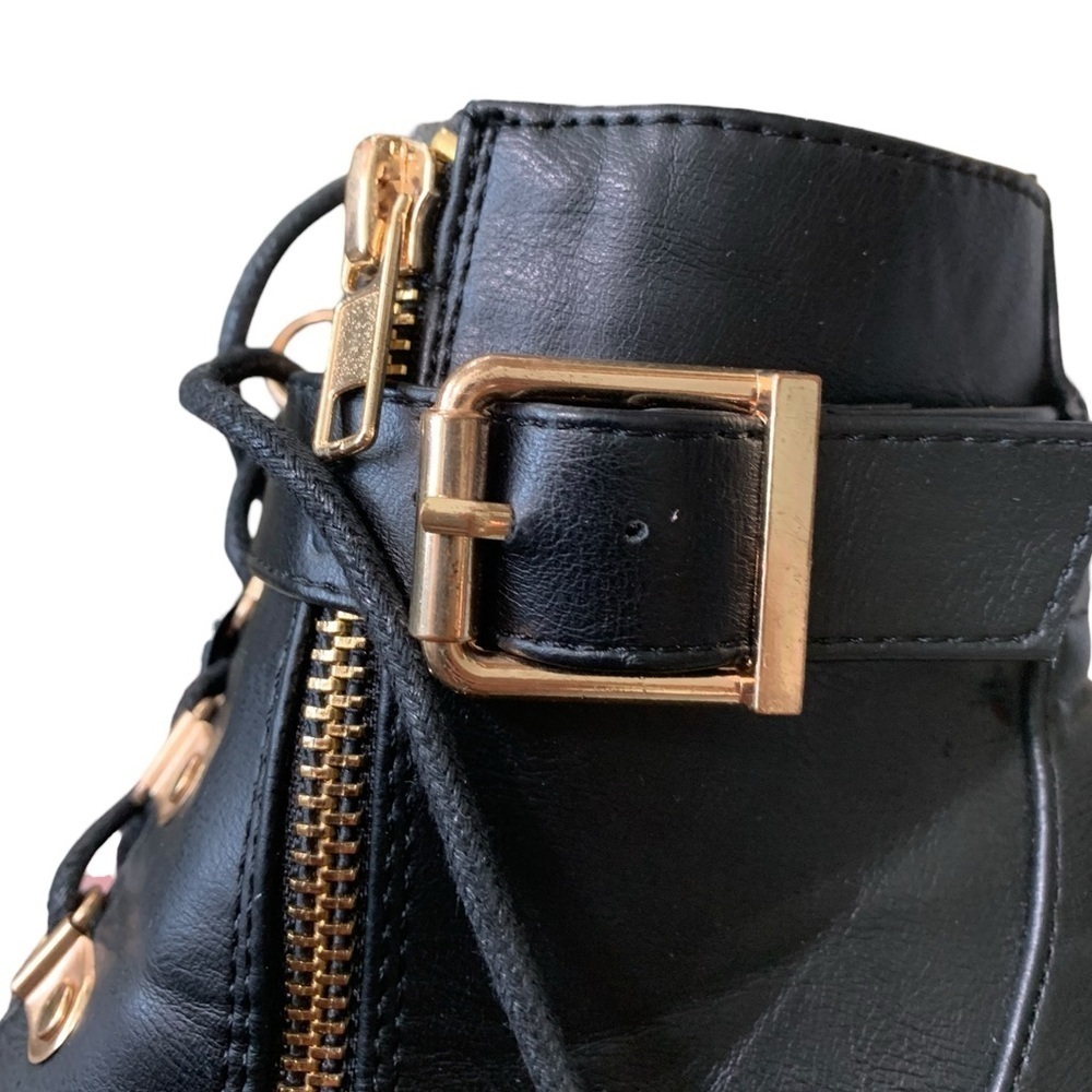 Black & Gold lace up bootie with Zipper high heels boots - Picture 6 of 16